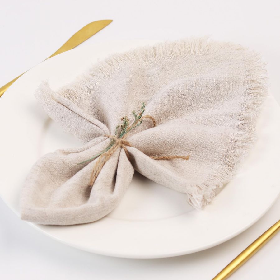 Linen Napkin Set - Cloth Napkins with Fringe,18 x 18