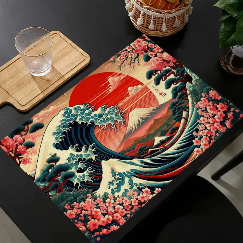 Tsunami Waves Printed Placemat - Linen Napkin Set บทวิจารณ์และราคา