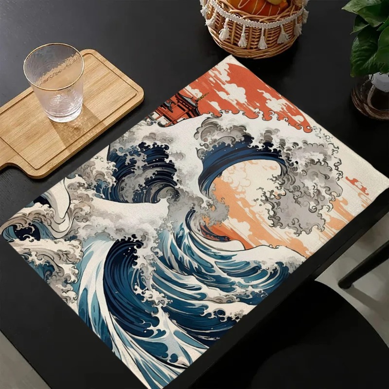 Tsunami Waves Printed Placemat - Linen Napkin Set บทวิจารณ์และราคา