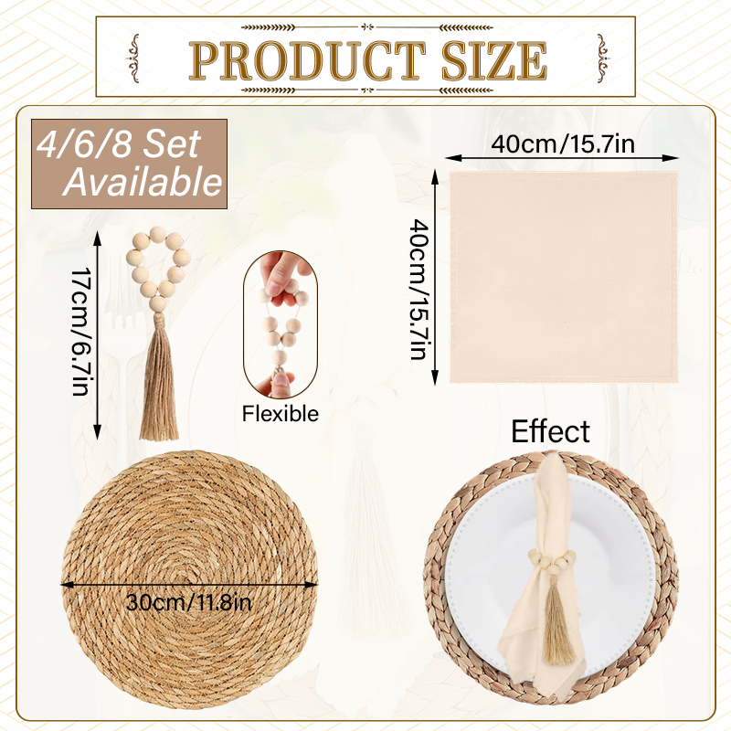 4/6/8 Sets Boho Dining Table D - Linen Napkin Set บทวิจารณ์และราคา