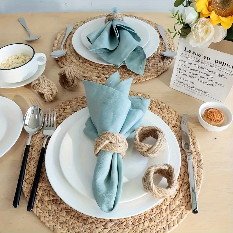 48Pcs Linen Braided Napkin Rin - Linen Napkin Set บทวิจารณ์และราคา
