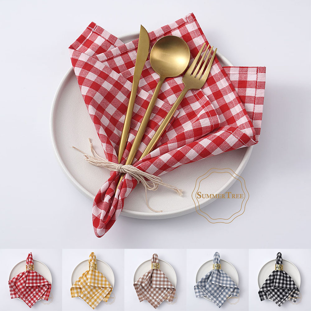 Gingham Cotton Napkin 42x42cm  - Linen Napkin Set บทวิจารณ์และราคา