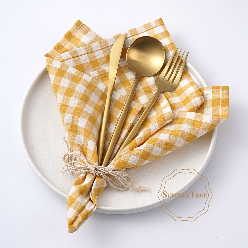 Gingham Cotton Napkin 42x42cm  - Linen Napkin Set บทวิจารณ์และราคา