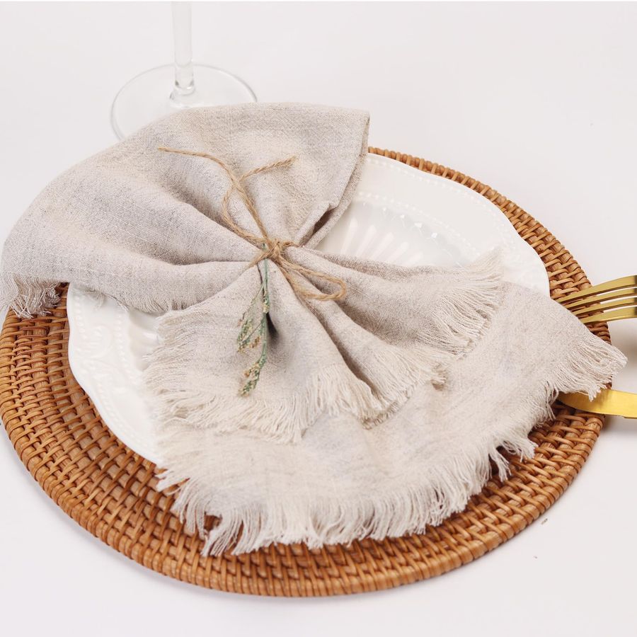 Cloth Napkins with Fringe,18 x - Linen Napkin Set บทวิจารณ์และราคา