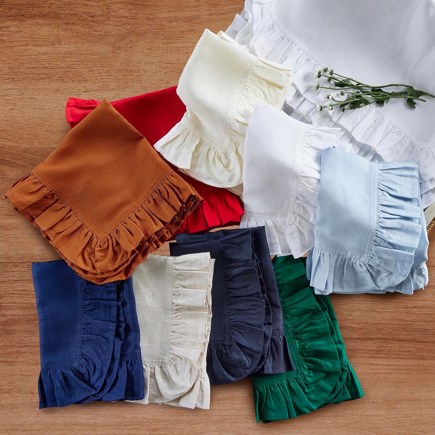 Set of 4 Linen Ruffle Dinner N - Linen Napkin Set บทวิจารณ์และราคา