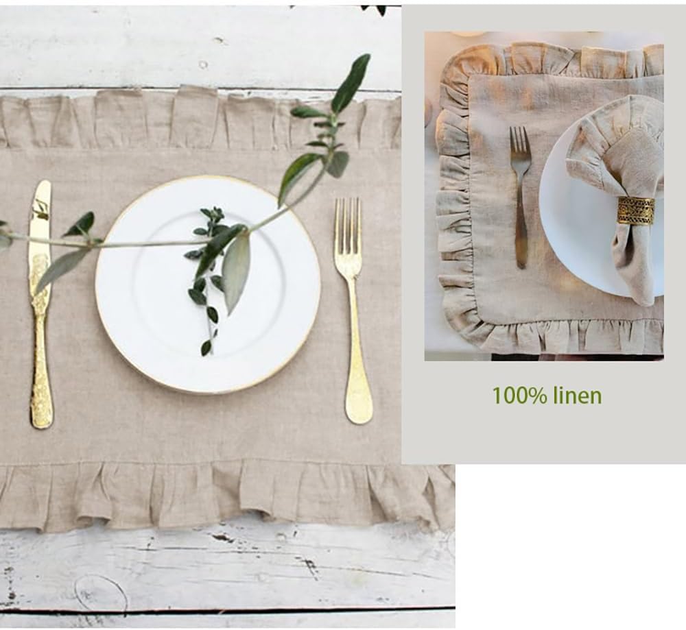 Set of 4 Linen Ruffle Dinner N - Linen Napkin Set บทวิจารณ์และราคา