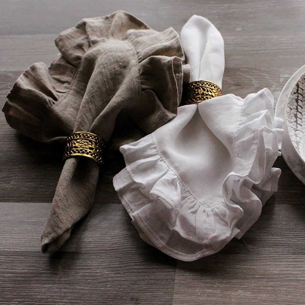 Set of 4 Linen Ruffle Dinner N - Linen Napkin Set บทวิจารณ์และราคา