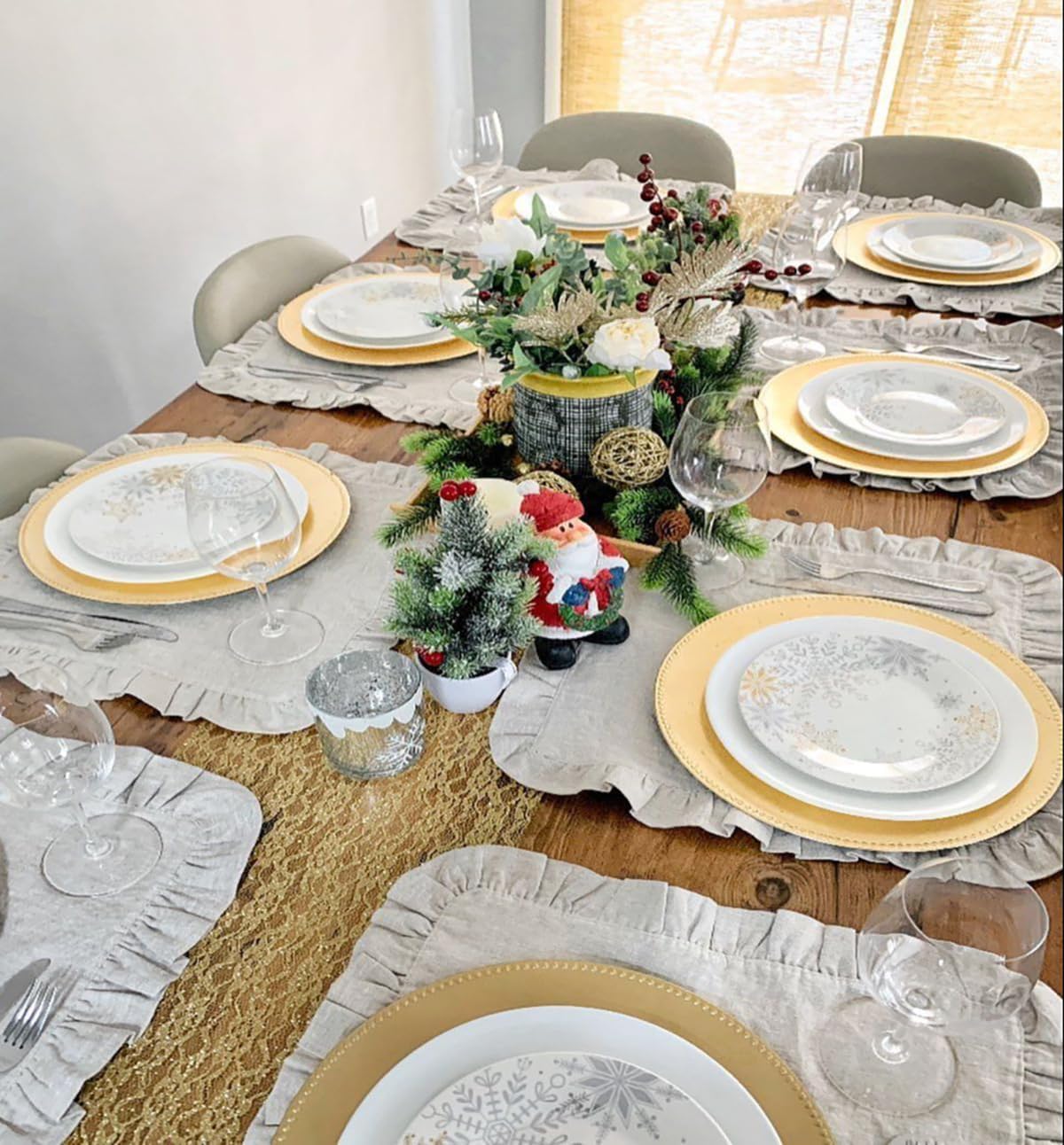 Set of 4 Linen Ruffle Dinner N - Linen Napkin Set บทวิจารณ์และราคา