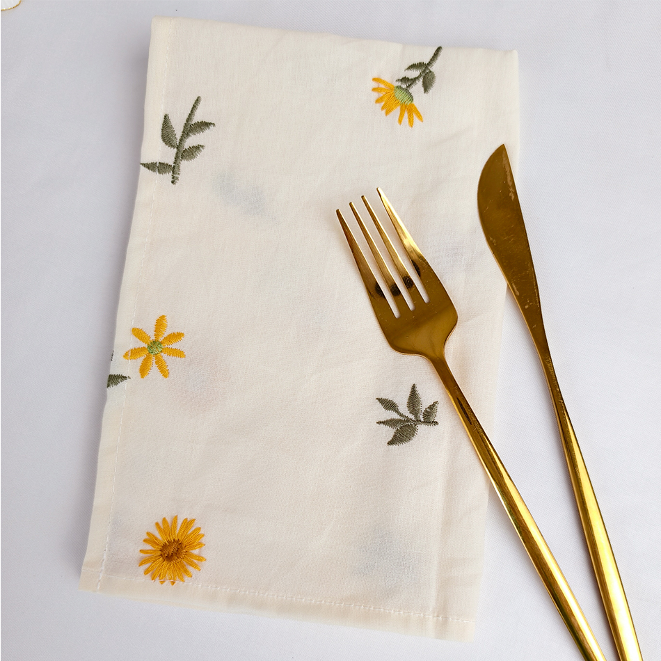 6PCS Cotton Embroidery Table N - Linen Napkin Set บทวิจารณ์และราคา