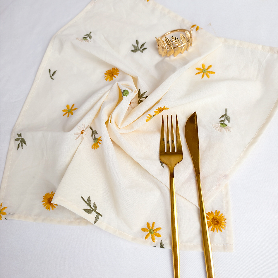 6PCS Cotton Embroidery Table N - Linen Napkin Set บทวิจารณ์และราคา