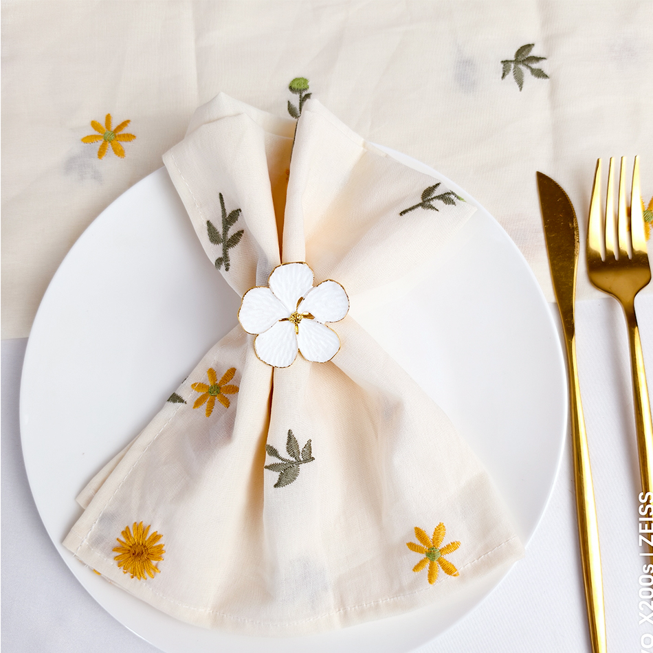 6PCS Cotton Embroidery Table N - Linen Napkin Set บทวิจารณ์และราคา