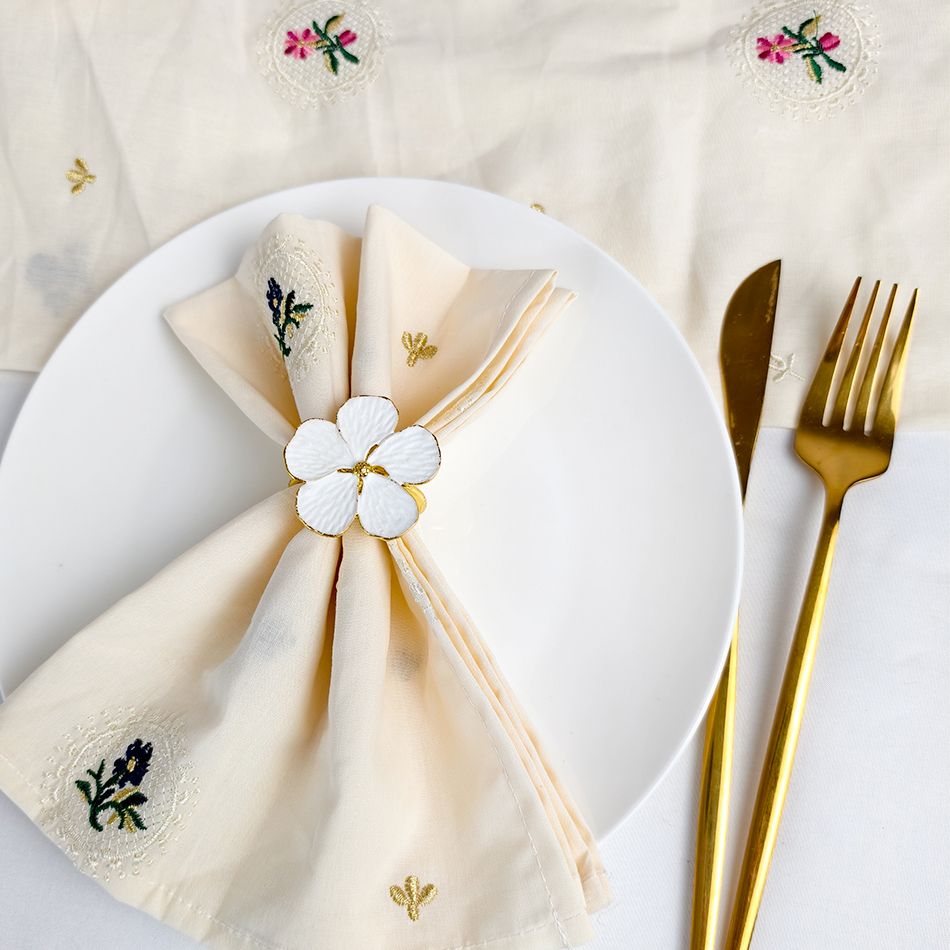 6PCS Cotton Embroidery Table N - Linen Napkin Set บทวิจารณ์และราคา