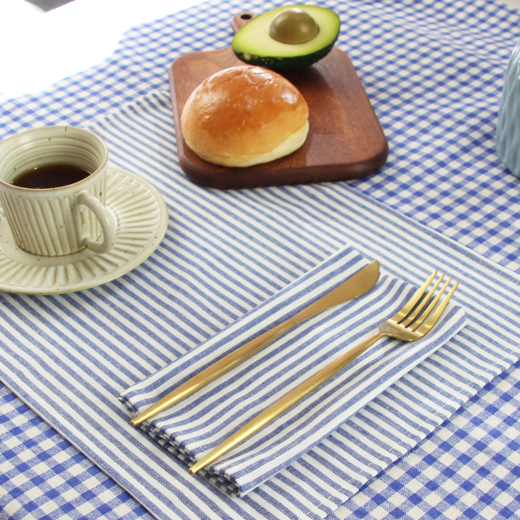 Plain Striped Linen Cotton Ble - Linen Napkin Set บทวิจารณ์และราคา