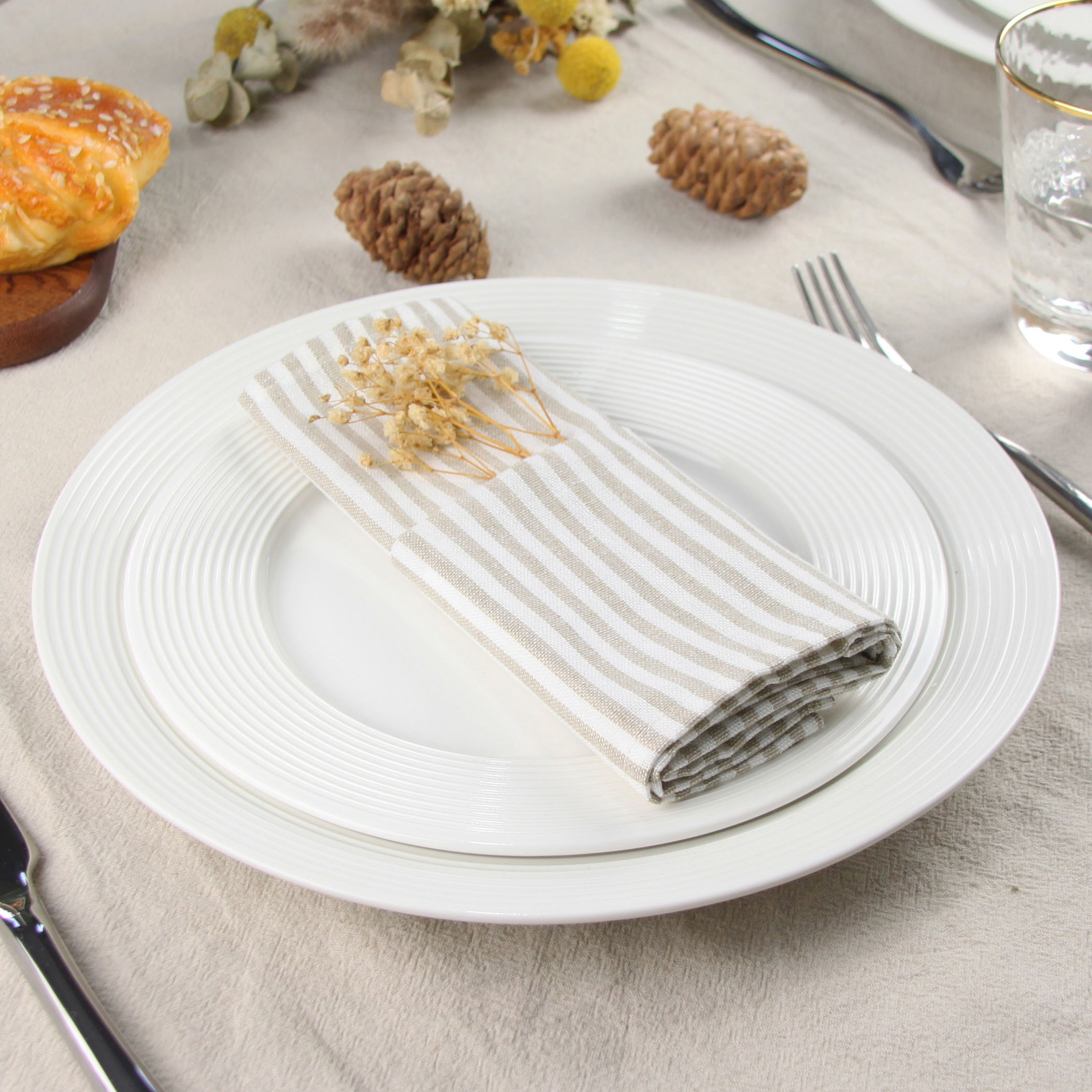 Plain Striped Linen Cotton Ble - Linen Napkin Set บทวิจารณ์และราคา
